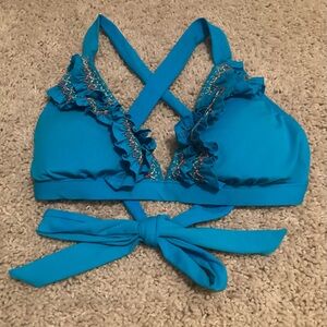 Lucky Brand Fiesta Fever Crossback Halter Bikini Top  Sz Small